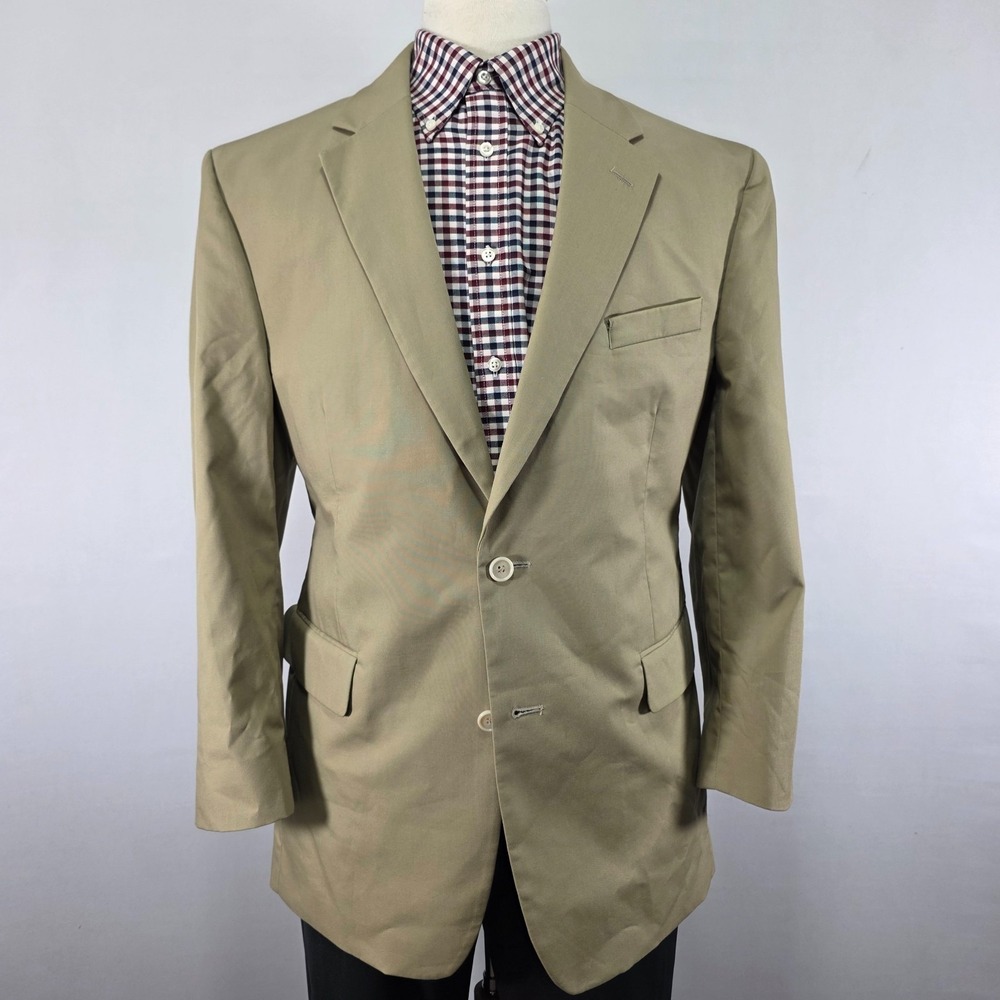 JOS A BANK Men's Sport Coat Blazer Two Button‎ Beige Solid Cotton Size 41R